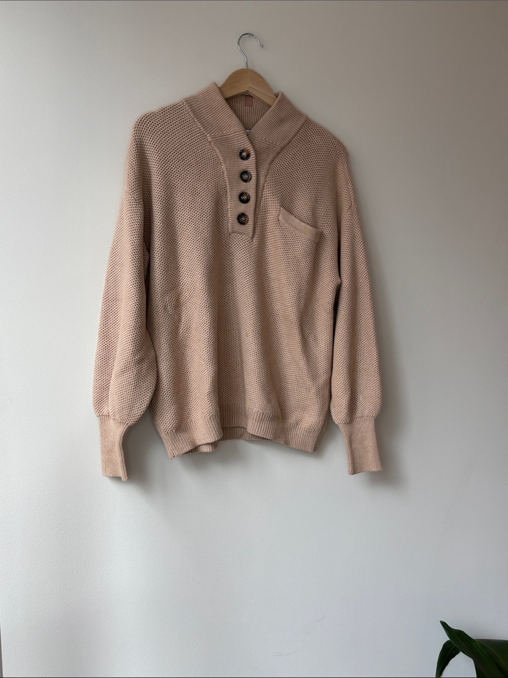 lunya Women's Button-Placket Crew Sweater - Blush